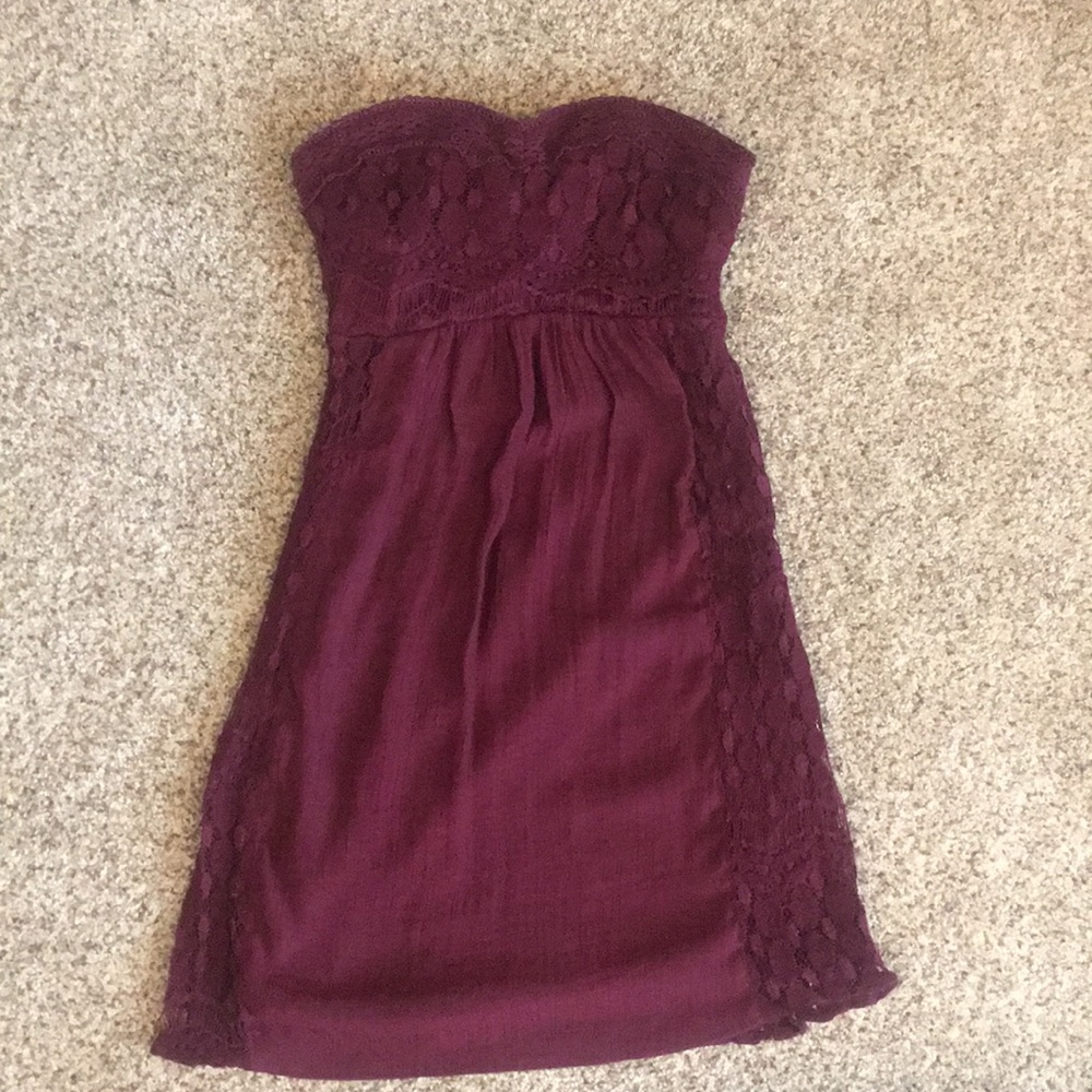 Burgundy strapless dress